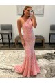 Cheap Open Back One Shoulder Sleeveless Long Sweep Train Velvet Sequin Prom Dress