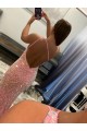 Cheap Open Back One Shoulder Sleeveless Long Sweep Train Velvet Sequin Prom Dress