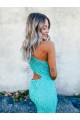 Cheap Mermaid One Shoulder Sleeveless Long Sweep Train Velvet Sequin Prom Dress