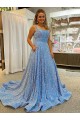 Cheap A-Line Scoop Sleeveless Long Court Train Velvet Sequin Prom Dress