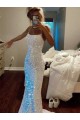 Cheap Long Spaghetti Straps Sleeveless Sweep Train Velvet Sequin Prom Dress