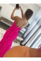 Cheap Strapless Sleeveless Long Sweep Train Velvet Sequin Prom Dress with Side Slit
