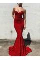 Cheap Mermaid Sweetheart Sleeveless Long Court Train Velvet Sequin Prom Dress
