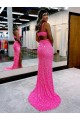 Cheap Long V-Neck Sleeveless Sweep Train Velvet Sequin Prom Dress with High Slit