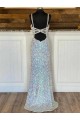 Cheap V-Neck Sleeveless Long Sweep Train Velvet Sequin Prom Dress