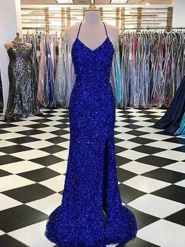Cheap V-Neck Sleeveless Long Velvet Sequin Prom Dress