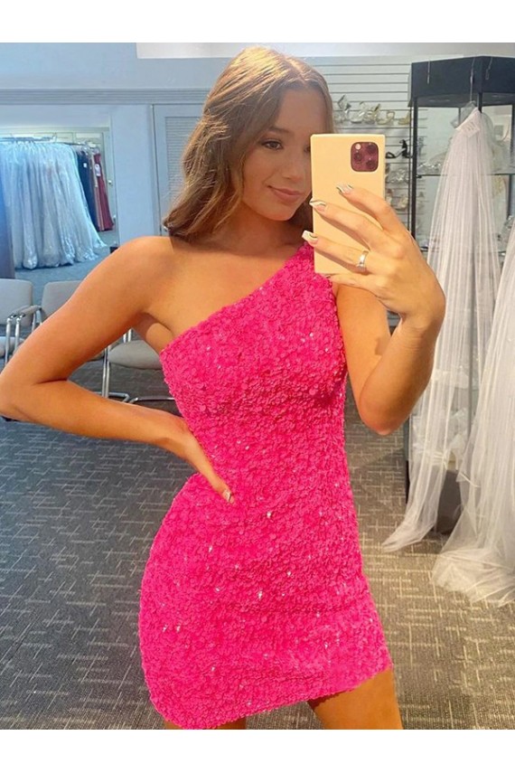 Cheap Short One Shoulder Sleeveless Velvet Sequin Prom Dress