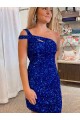Cheap Velvet Sequin One Shoulder Sleeveless Short Prom Dress