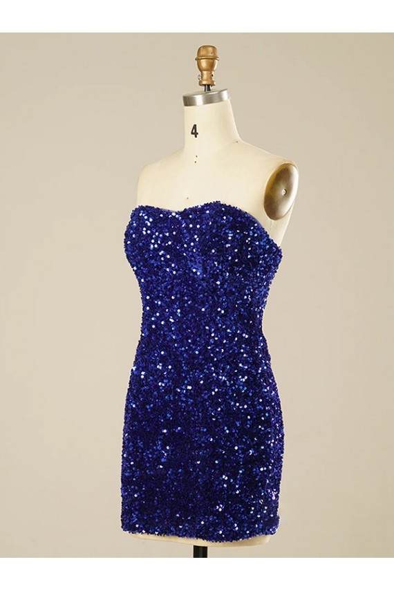 Cheap Short Sweetheart Velvet Sequin Prom Dress