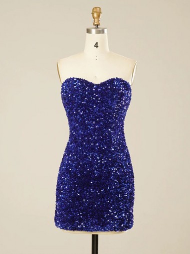 Cheap Short Sweetheart Velvet Sequin Prom Dress