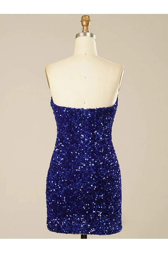 Cheap Short Sweetheart Velvet Sequin Prom Dress