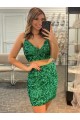 Cheap V-Neck Sleeveless Short Velvet Sequin Prom Cocktail Dress