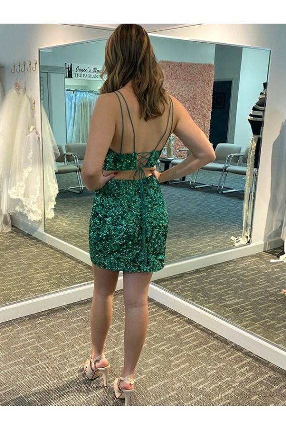 Cheap V-Neck Sleeveless Short Velvet Sequin Prom Cocktail Dress