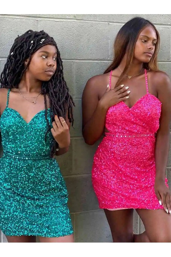 Cheap V-Neck Sleeveless Short Velvet Sequin Cocktail Dress