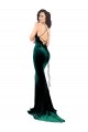 Cheap High Neck Stretch Velvet Prom Dress with Black Lace Embroidery