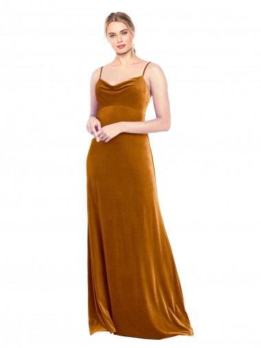 Cheap Long Velvet Cowl Neck Slip Prom Dress