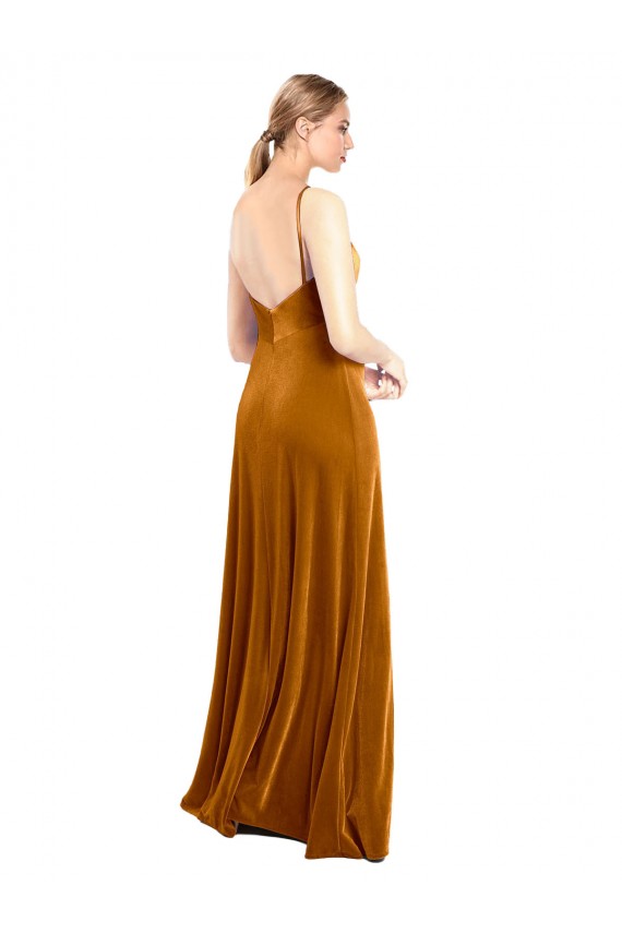Cheap Long Velvet Cowl Neck Slip Prom Dress