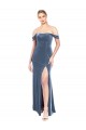 Cheap Draped Sleeves Wide Scoop Neck Off the Shoulder Velvet Prom Dress