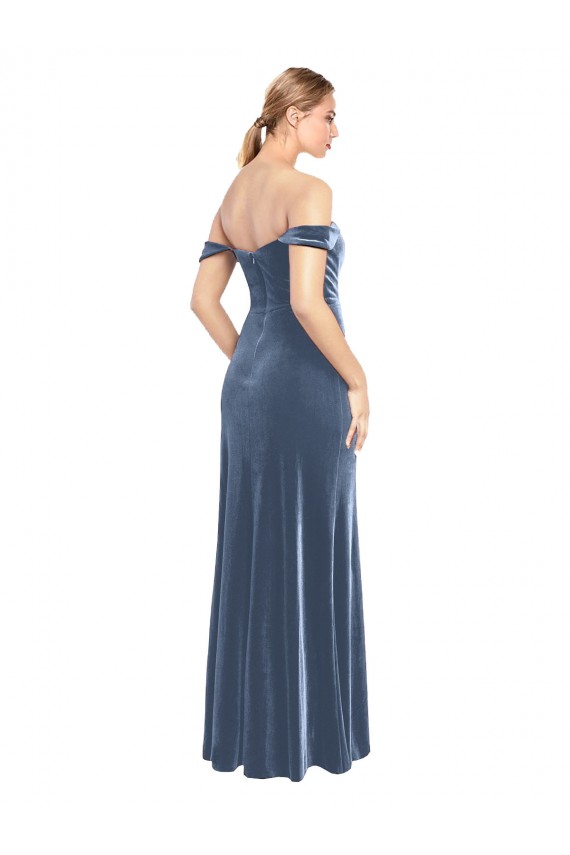 Cheap Draped Sleeves Wide Scoop Neck Off the Shoulder Velvet Prom Dress