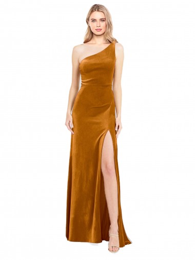 Cheap Sleek One Shoulder Long Velvet Prom Dress