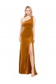 Cheap Sleek One Shoulder Long Velvet Prom Dress