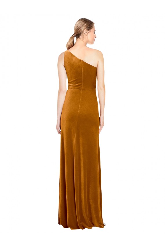 Cheap Sleek One Shoulder Long Velvet Prom Dress