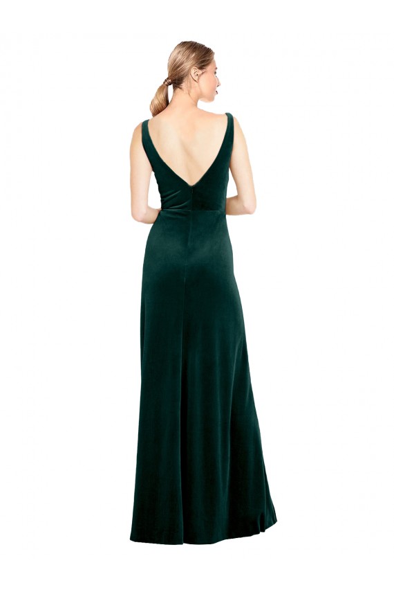 Cheap Sleek V-Neck Long Velvet Prom Dress with Side Slit
