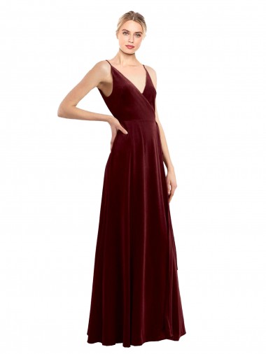 Cheap Faux Wrap V-Neck Sleek Long Velvet Prom Dress