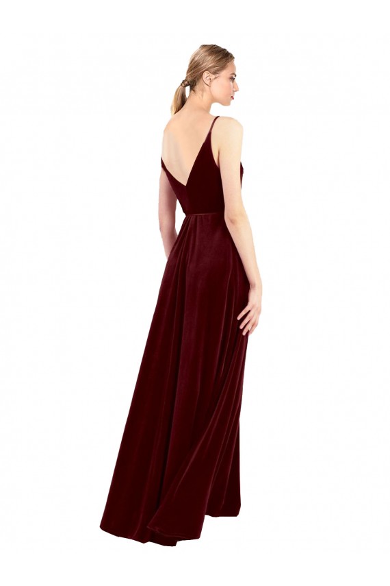 Cheap Faux Wrap V-Neck Sleek Long Velvet Prom Dress