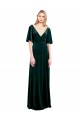 Cheap Deep V-Neck Flutter Sleeves Long Velvet Wrap Prom Dress