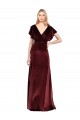 Cheap Flutter Sleeves Open Back Long Velvet Prom Dress