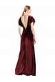 Cheap Flutter Sleeves Open Back Long Velvet Prom Dress
