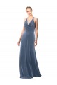 Cheap Halter Cowl Neck Long A-Line Velvet Prom Dress with Keyhole Back