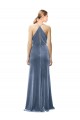 Cheap Halter Cowl Neck Long A-Line Velvet Prom Dress with Keyhole Back
