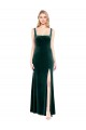 Cheap Square Neck Full Length Velvet Prom Dress with Side Slit