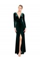 Cheap Plunging V-Neckline Long Sleeves Open Back Velvet Prom Dress