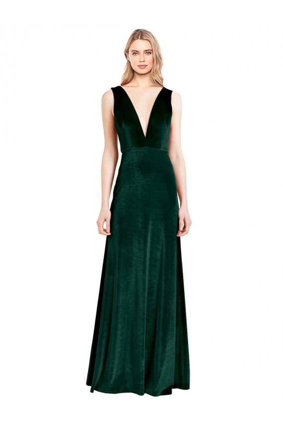 Cheap Daring Deep V-Neck Long Full Length Velvet Prom Dress
