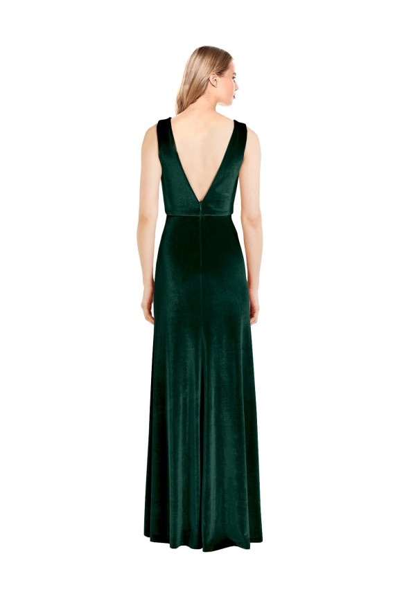 Cheap Daring Deep V-Neck Long Full Length Velvet Prom Dress