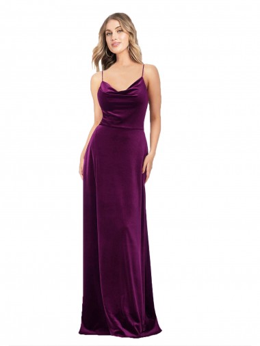 Cheap Draped Neckline Spaghetti Straps Velvet Prom Dress