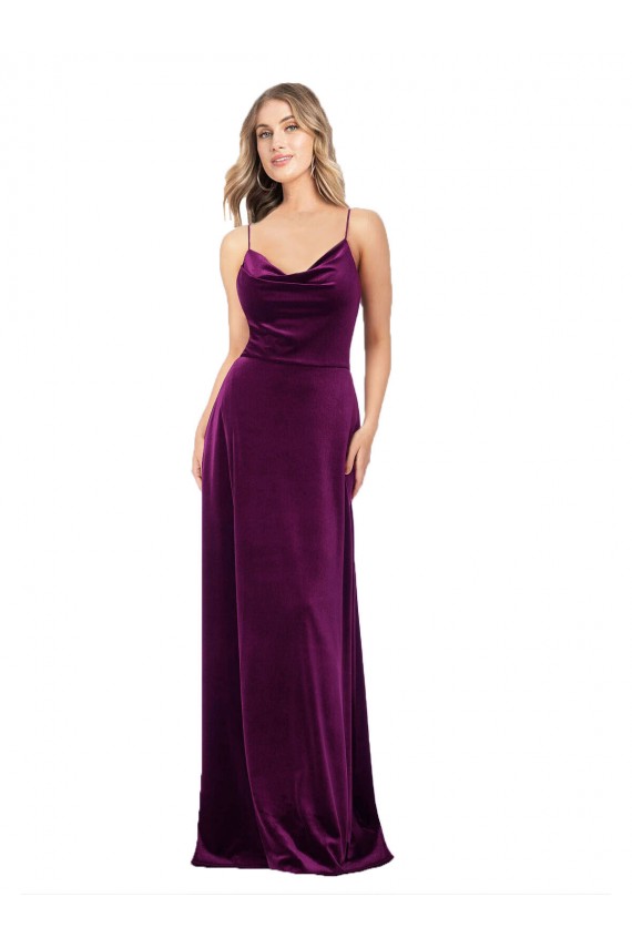 Cheap Draped Neckline Spaghetti Straps Velvet Prom Dress