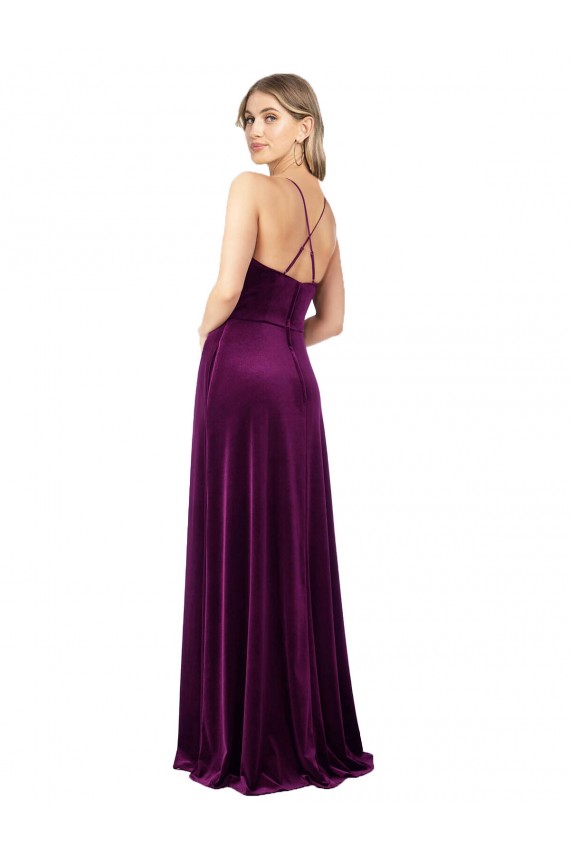 Cheap Draped Neckline Spaghetti Straps Velvet Prom Dress