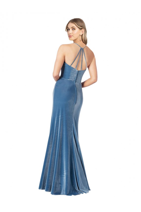 Cheap Vintage Velvet High Neck Prom Dress with Strappy Back