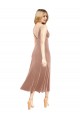 Cheap Midi Length Short V-Neck Velvet Cocktail Prom Dress / Homecoming Dress with Notched Neckline