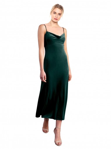 Cheap Midi Length Cowl Neck Velvet Slip Cocktail Prom Dress / Homecoming Dress
