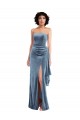 Cheap Strapless Velvet Maxi Prom Dress with Draped Skirt