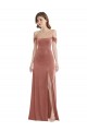 Cheap Off the Shoulder Flounce Sleeve Velvet Maxi Prom Dress & Pockets