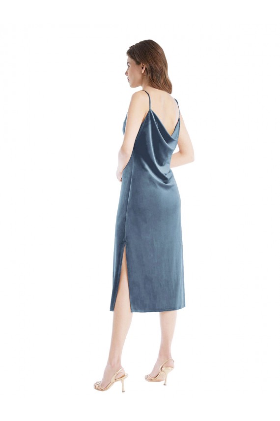 Cheap Midi Length Asymmetrical One Shoulder Velvet Slip Prom Dress