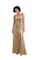 Cheap Square Neck Velvet Maxi Prom Dress with Front Slit & Pockets