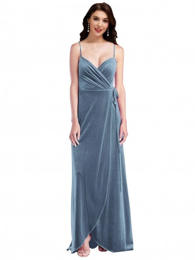 Cheap Velvet Wrap Maxi Prom Dress with Pockets