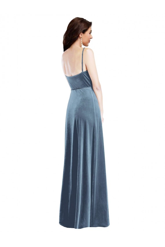Cheap Velvet Wrap Maxi Prom Dress with Pockets